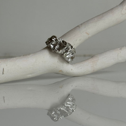 Chunky Crumbled Ring Silver